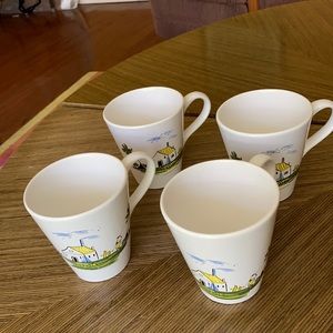 4 Vintage Varages Cabanon Man & Flower France Mugs